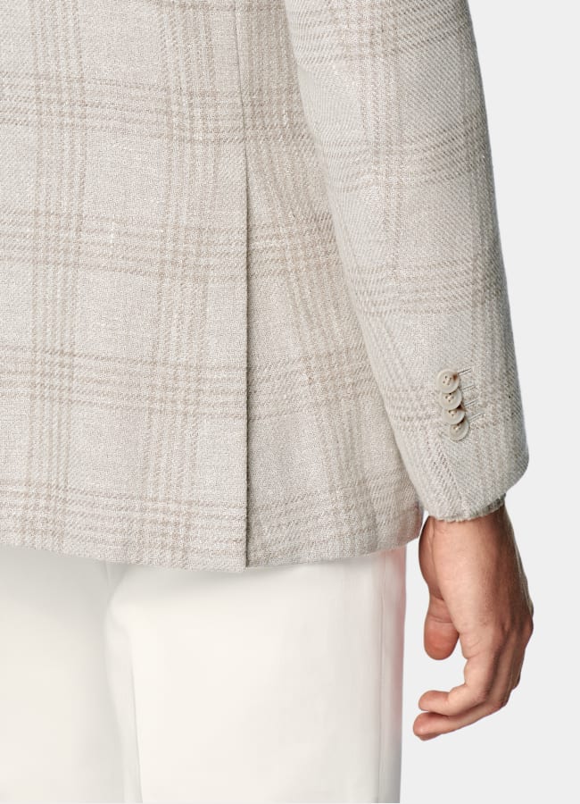 SUITSUPPLY Verano Lino, seda, lana y algodón de Ferla, Italia Blazer Roma gris topo claro a cuadros corte Relaxed