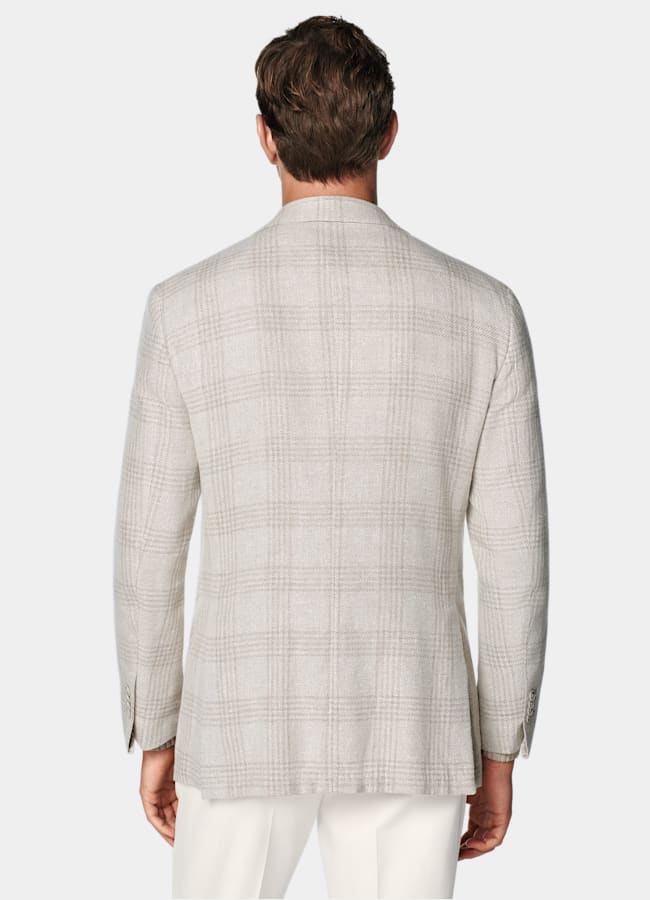 SUITSUPPLY Verano Lino, seda, lana y algodón de Ferla, Italia Blazer Roma gris topo claro a cuadros corte Relaxed