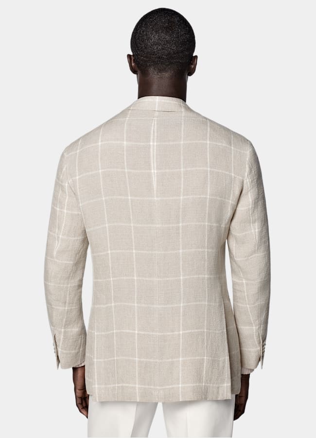 SUITSUPPLY Verano Puro lino de Leomaster, Italia Blazer Roma gris topo claro a cuadros corte Relaxed