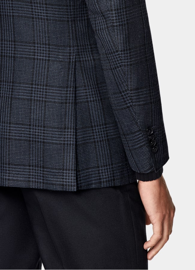 SUITSUPPLY All Season Lana, seda y lino de Drago, Italia Blazer Havana azul marino a cuadros corte Tailored