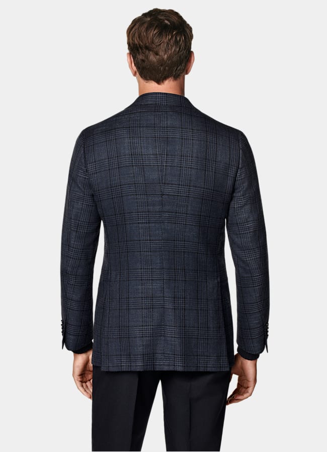 SUITSUPPLY All Season Lana, seda y lino de Drago, Italia Blazer Havana azul marino a cuadros corte Tailored