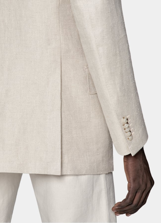 SUITSUPPLY Sommer Leinen Seide von Leomaster, Italien Milano Sakko helltaupe Fischgrätmuster Tailored Fit