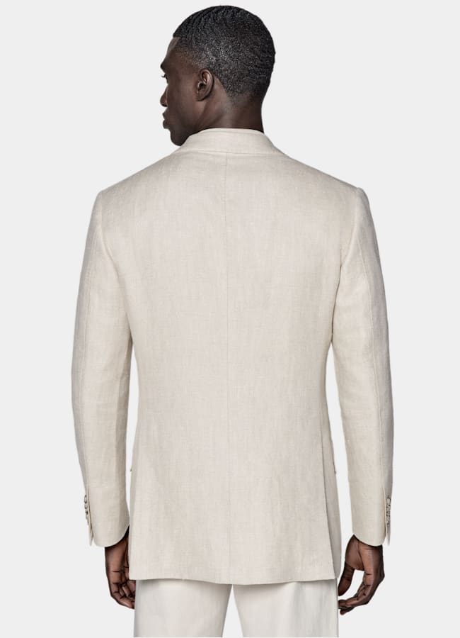 SUITSUPPLY Sommer Leinen Seide von Leomaster, Italien Milano Sakko helltaupe Fischgrätmuster Tailored Fit