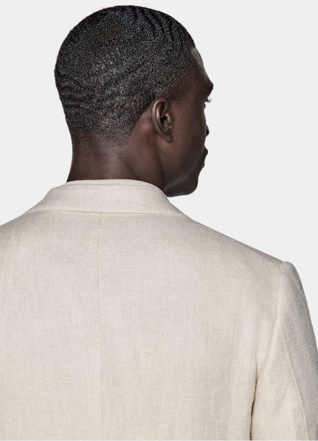 SUITSUPPLY Sommer Leinen Seide von Leomaster, Italien Milano Sakko helltaupe Fischgrätmuster Tailored Fit