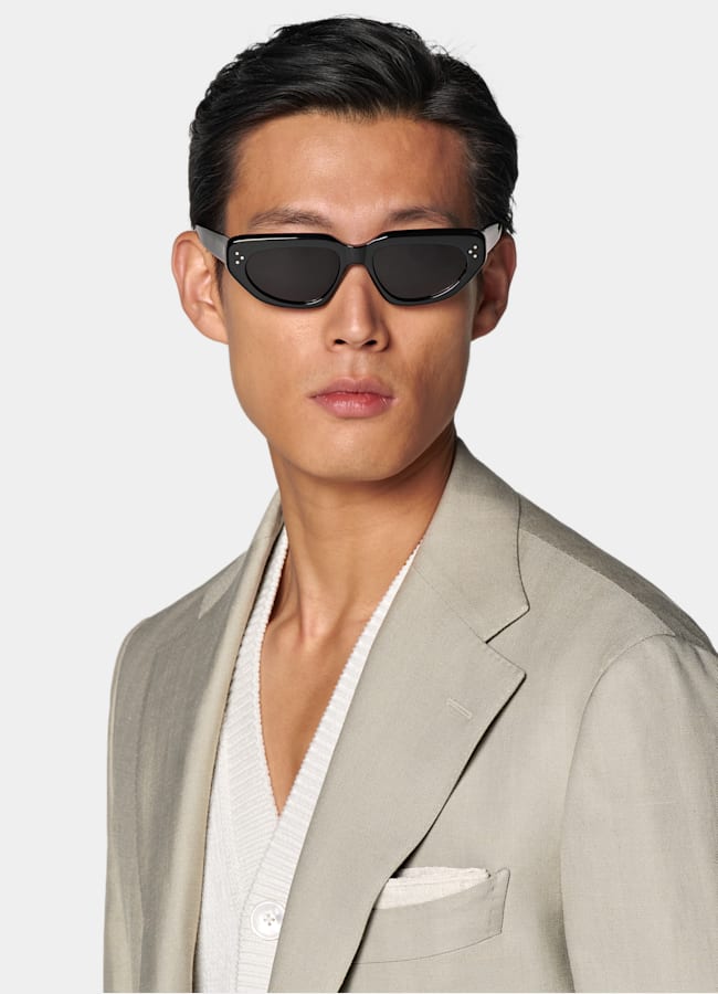 SUITSUPPLY All Season Wool Silk Linen by Rogna, Italy Light Green Herringbone Relaxed Fit Roma Blazer