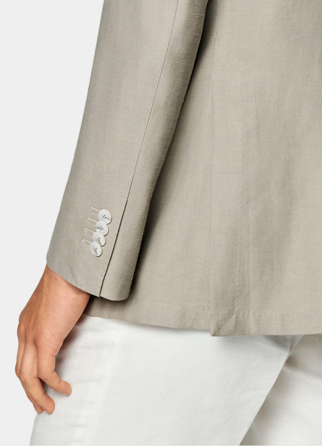 SUITSUPPLY All Season Wool Silk Linen by Rogna, Italy Light Green Herringbone Relaxed Fit Roma Blazer