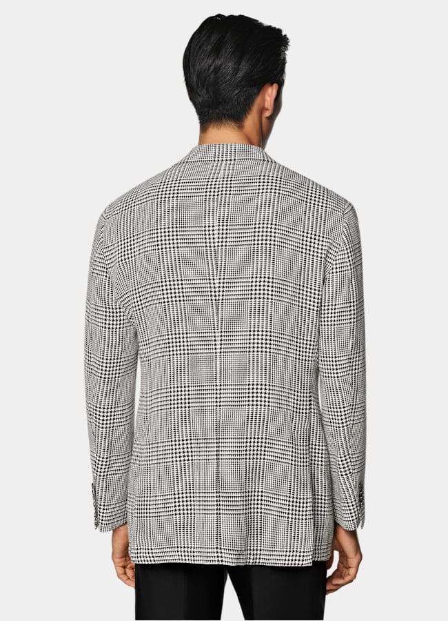 SUITSUPPLY All Season Linen Silk Wool Cotton by Ferla, Italy Black Checked Relaxed Fit Roma Blazer