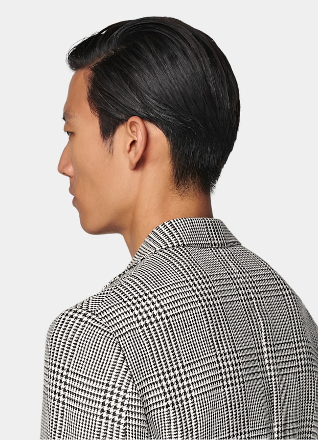 SUITSUPPLY All Season Linen Silk Wool Cotton by Ferla, Italy Black Checked Relaxed Fit Roma Blazer