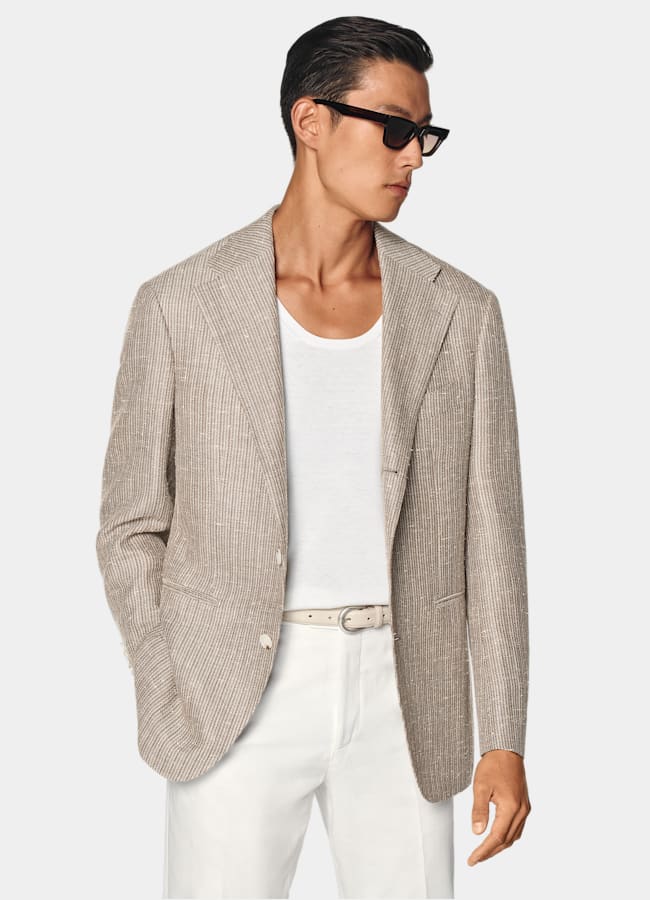 SUITSUPPLY Sommer Schurwolle Leinen Seide von Rogna, Italien Roma Sakko taupe Relaxed Fit