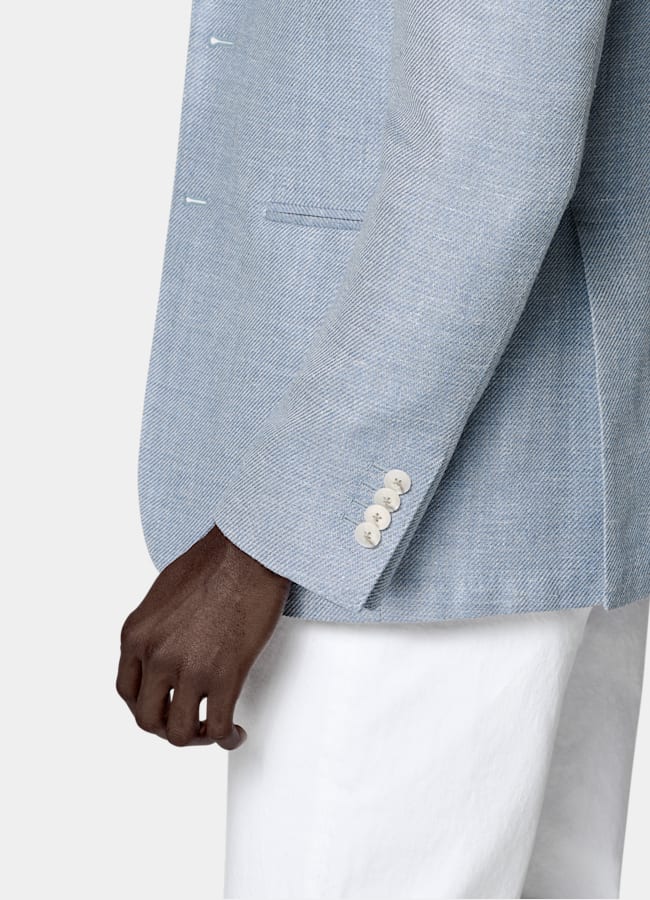 SUITSUPPLY Summer Wool Silk Linen Cashmere by E.Thomas, Italy Light Blue Tailored Fit Havana Blazer