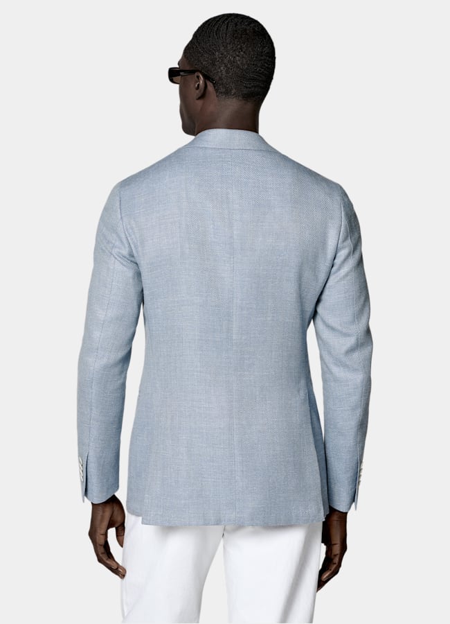SUITSUPPLY Summer Wool Silk Linen Cashmere by E.Thomas, Italy Light Blue Tailored Fit Havana Blazer