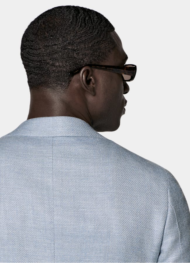 SUITSUPPLY Summer Wool Silk Linen Cashmere by E.Thomas, Italy Light Blue Tailored Fit Havana Blazer