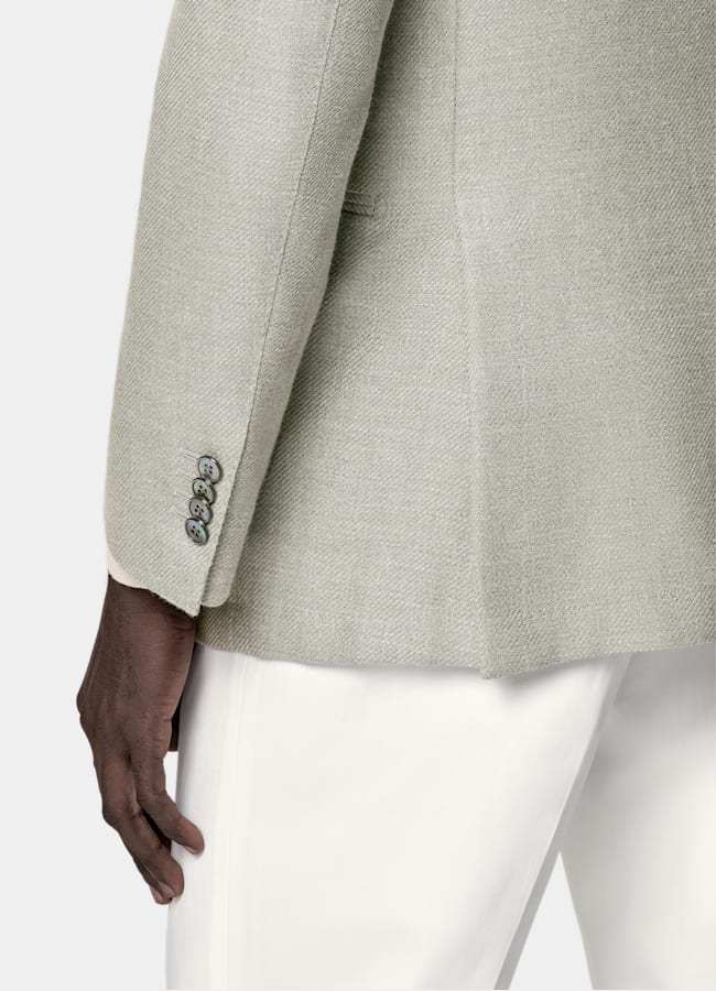 SUITSUPPLY Summer Wool Silk Linen Cashmere by E.Thomas, Italy Mid Green Tailored Fit Havana Blazer