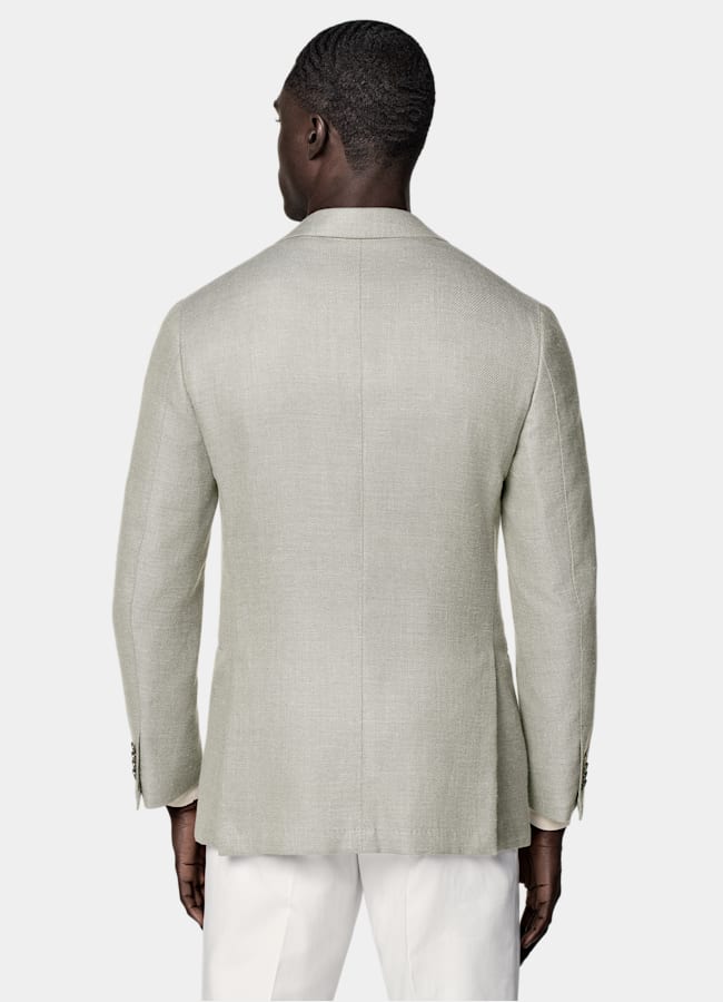 SUITSUPPLY Summer Wool Silk Linen Cashmere by E.Thomas, Italy Mid Green Tailored Fit Havana Blazer