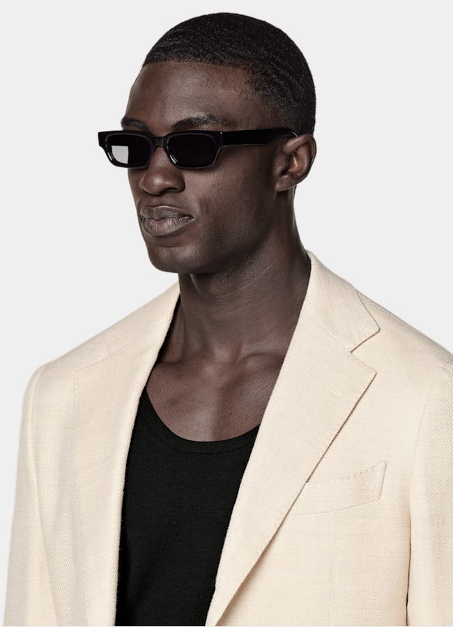 SUITSUPPLY Summer Wool Silk Linen Cashmere by E.Thomas, Italy Sand Tailored Fit Havana Blazer