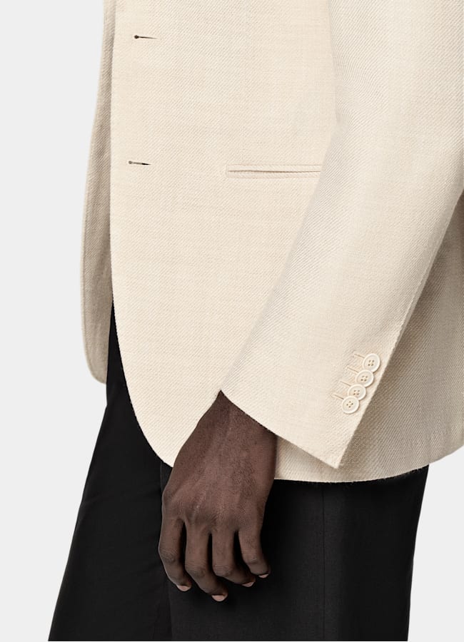 SUITSUPPLY Summer Wool Silk Linen Cashmere by E.Thomas, Italy Sand Tailored Fit Havana Blazer