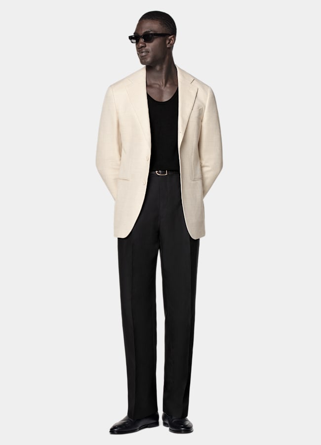 SUITSUPPLY Summer Wool Silk Linen Cashmere by E.Thomas, Italy Sand Tailored Fit Havana Blazer