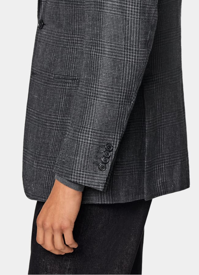 SUITSUPPLY Summer Linen Wool by Drago, Italy Dark Grey Checked Tailored Fit Havana Blazer