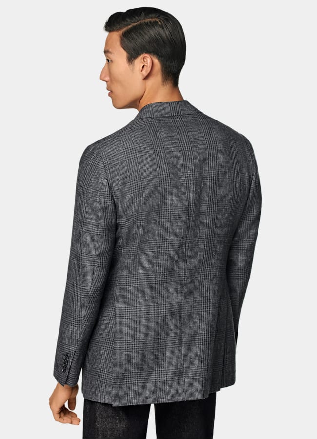 SUITSUPPLY Summer Linen Wool by Drago, Italy Dark Grey Checked Tailored Fit Havana Blazer