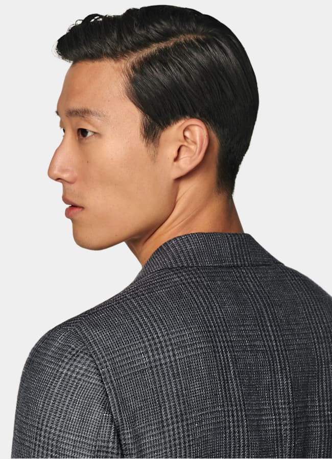 SUITSUPPLY Summer Linen Wool by Drago, Italy Dark Grey Checked Tailored Fit Havana Blazer