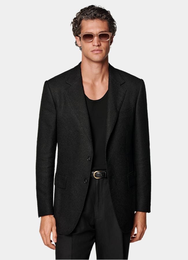 SUITSUPPLY Summer Linen Blend by Ferla, Italy Black Tailored Fit Milano Blazer