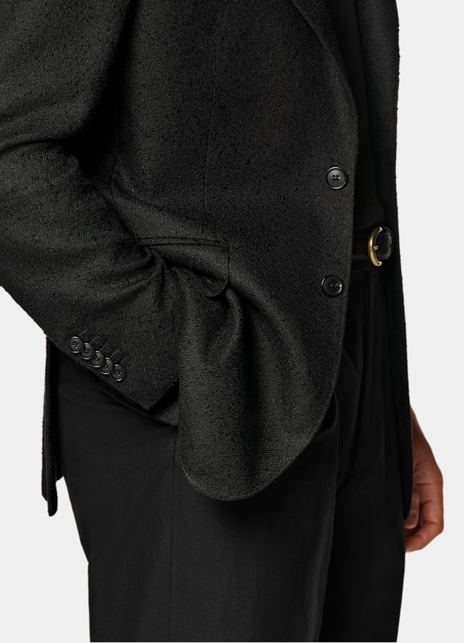 SUITSUPPLY Summer Linen Blend by Ferla, Italy Black Tailored Fit Milano Blazer