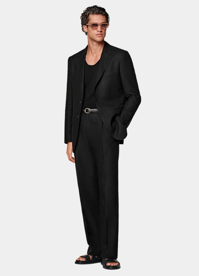 SUITSUPPLY Summer Linen Blend by Ferla, Italy Black Tailored Fit Milano Blazer