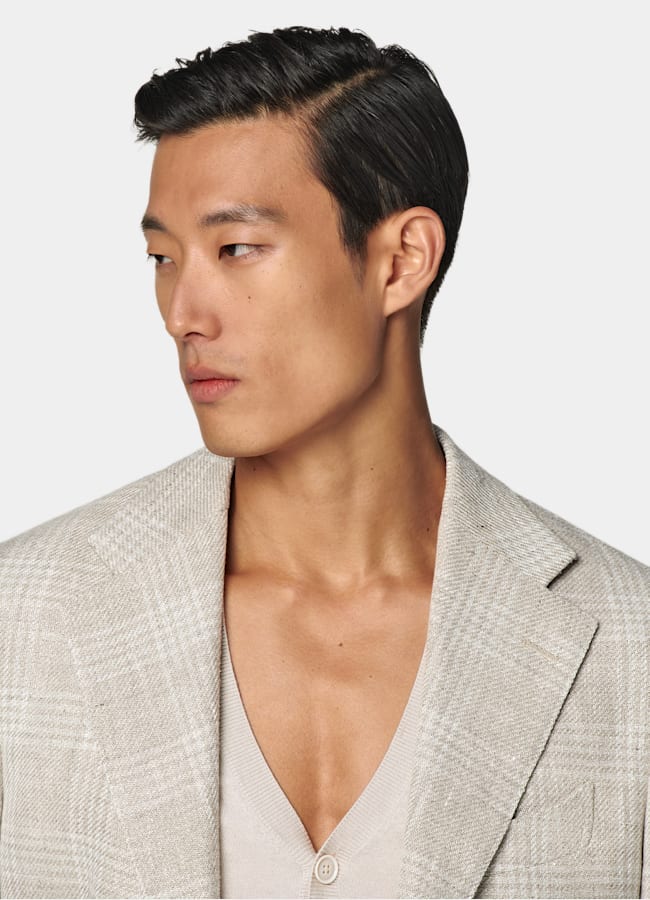 SUITSUPPLY Verano Lino, seda, lana y algodón de Ferla, Italia Blazer Roma arena a cuadros corte Relaxed