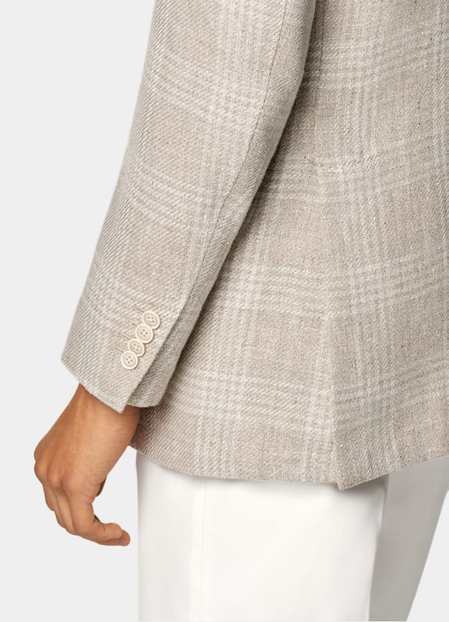 SUITSUPPLY Verano Lino, seda, lana y algodón de Ferla, Italia Blazer Roma arena a cuadros corte Relaxed