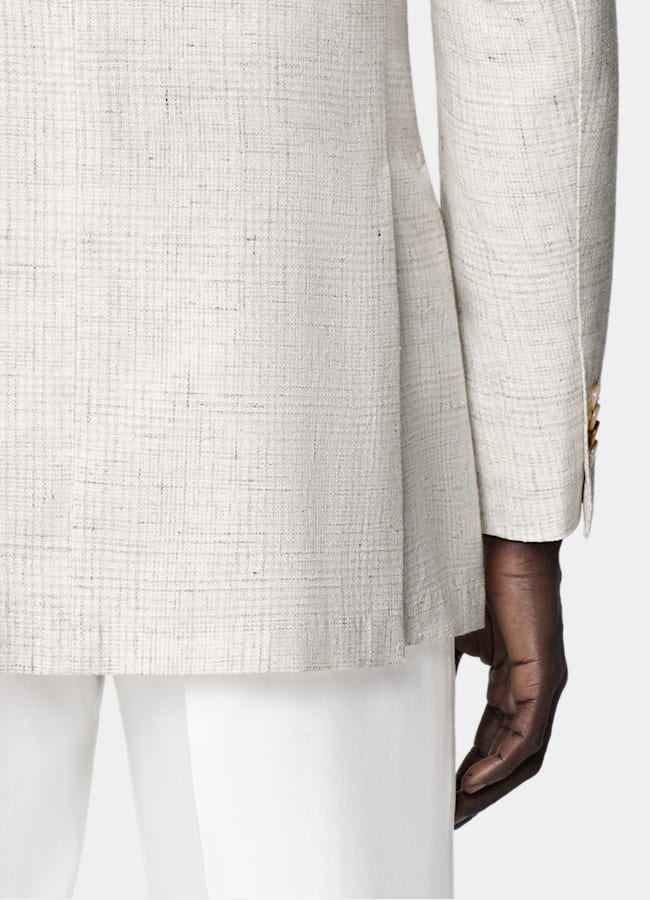 SUITSUPPLY Summer Linen Cotton Blend by Ferla, Italy Light Grey Checked Relaxed Fit Roma Blazer