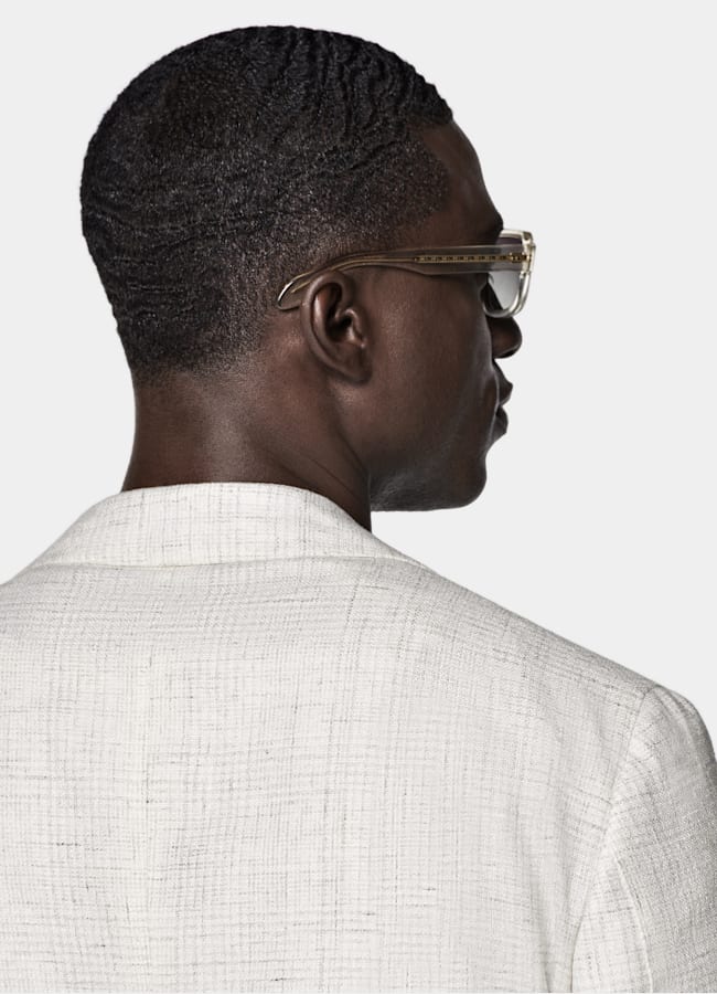 SUITSUPPLY Summer Linen Cotton Blend by Ferla, Italy Light Grey Checked Relaxed Fit Roma Blazer