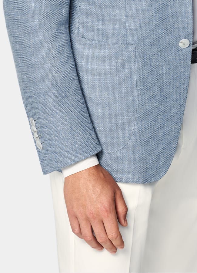 SUITSUPPLY Summer Wool Silk Linen Cashmere by E.Thomas, Italy Light Blue Tailored Fit Havana Blazer
