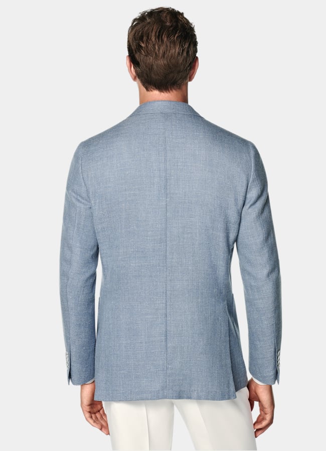 SUITSUPPLY Summer Wool Silk Linen Cashmere by E.Thomas, Italy Light Blue Tailored Fit Havana Blazer