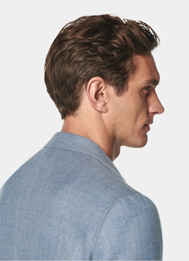 SUITSUPPLY Summer Wool Silk Linen Cashmere by E.Thomas, Italy Light Blue Tailored Fit Havana Blazer