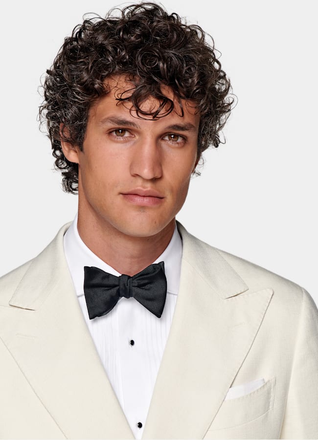 SUITSUPPLY All Season Cotton Silk by E.Thomas, Italy Off-White Tailored Fit Havana Dinner Jacket