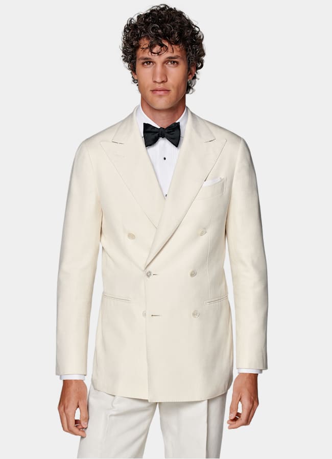 SUITSUPPLY All Season Cotton Silk by E.Thomas, Italy Off-White Tailored Fit Havana Dinner Jacket