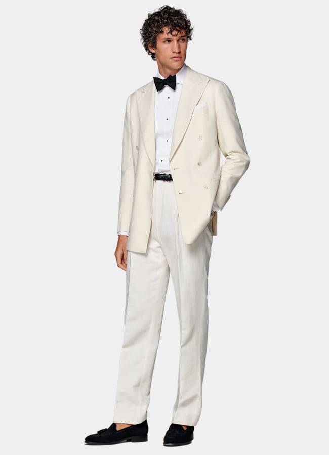 SUITSUPPLY All Season Cotton Silk by E.Thomas, Italy Off-White Tailored Fit Havana Dinner Jacket