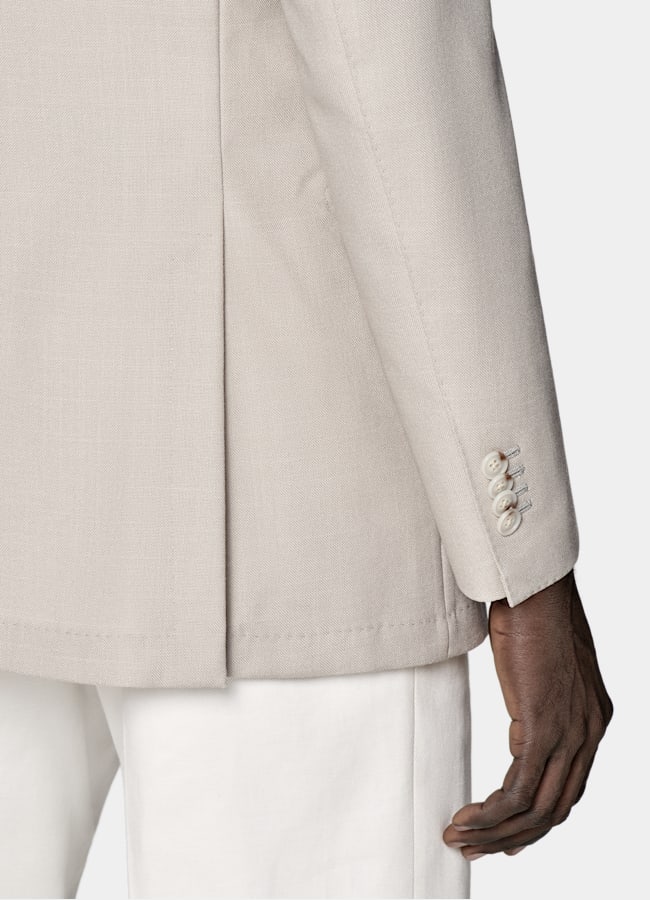 SUITSUPPLY All Season Wrinkle-Free 4-Ply Wool by Rogna, Italy Light Taupe Relaxed Fit Roma Suit Jacket