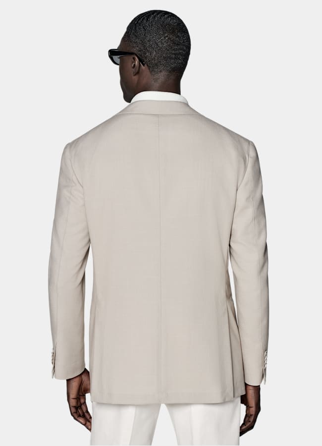 SUITSUPPLY All Season Wrinkle-Free 4-Ply Wool by Rogna, Italy Light Taupe Relaxed Fit Roma Suit Jacket