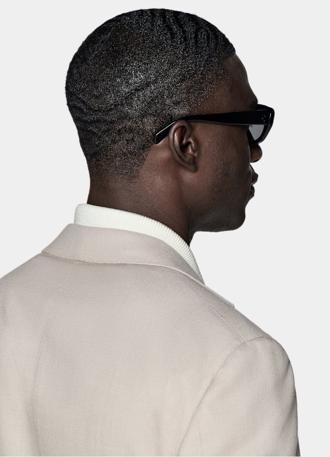 SUITSUPPLY All Season Wrinkle-Free 4-Ply Wool by Rogna, Italy Light Taupe Relaxed Fit Roma Suit Jacket