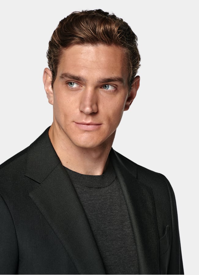 SUITSUPPLY All Season Wrinkle-Free 4-Ply Wool by Rogna, Italy Dark Green Tailored Fit Havana Suit Jacket