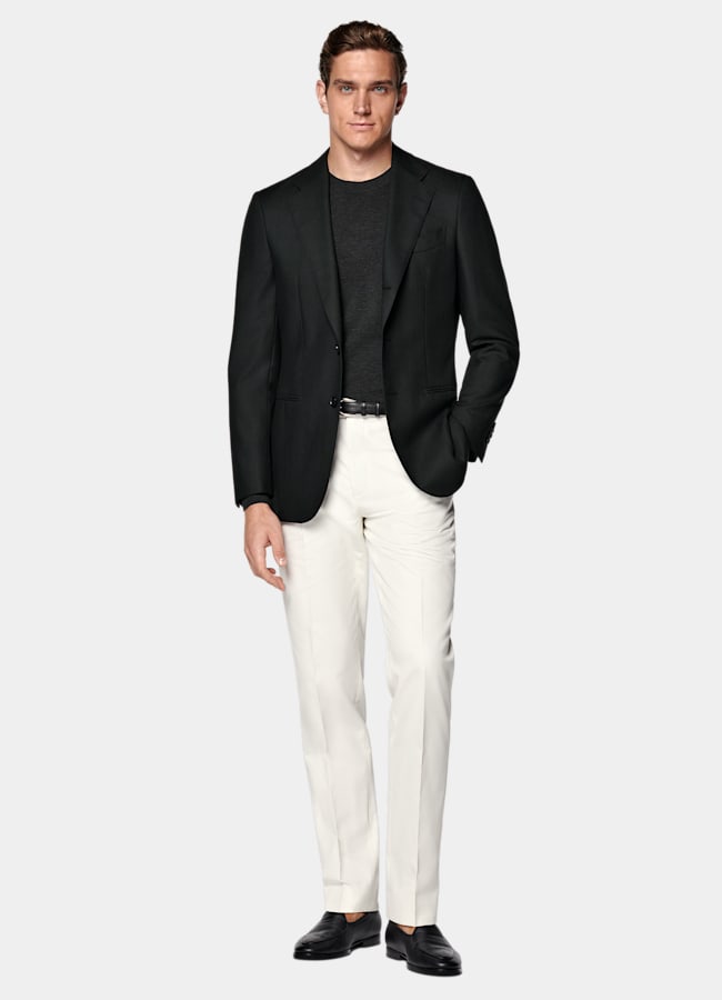 SUITSUPPLY All Season Wrinkle-Free 4-Ply Wool by Rogna, Italy Dark Green Tailored Fit Havana Suit Jacket