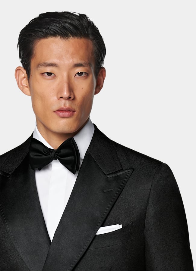 SUITSUPPLY All Season Silk Wool by Lanificio Ermenegildo Zegna, Italy Black Tailored Fit Milano Dinner Jacket
