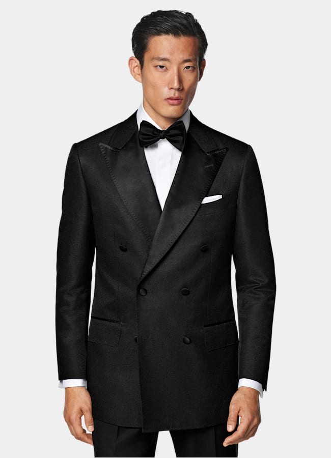 SUITSUPPLY All Season Silk Wool by Lanificio Ermenegildo Zegna, Italy Black Tailored Fit Milano Dinner Jacket