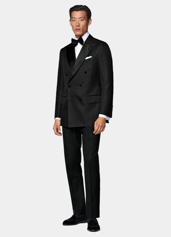 SUITSUPPLY All Season Silk Wool by Lanificio Ermenegildo Zegna, Italy Black Tailored Fit Milano Dinner Jacket