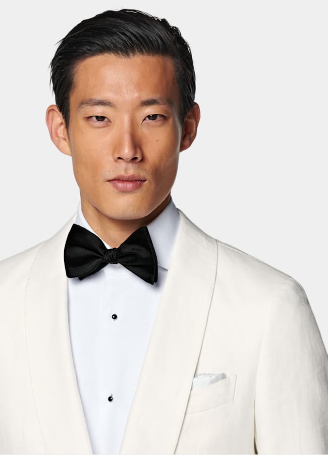 SUITSUPPLY Summer Linen Cotton by Di Sondrio, Italy Off-White Tailored Fit Havana Dinner Jacket