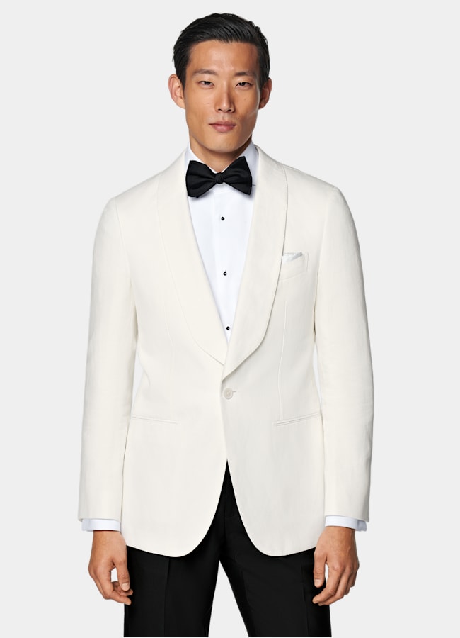 SUITSUPPLY Summer Linen Cotton by Di Sondrio, Italy Off-White Tailored Fit Havana Dinner Jacket