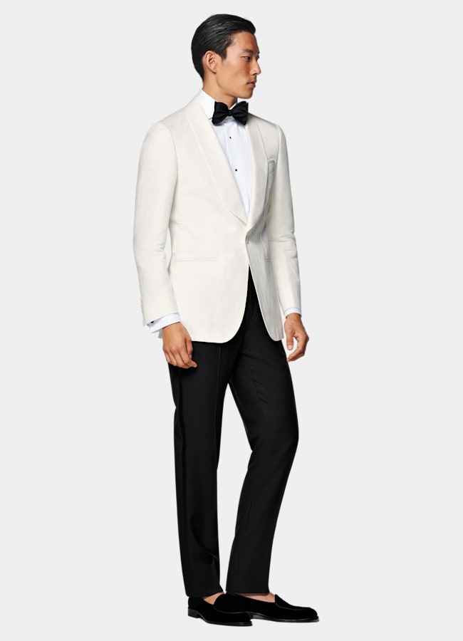 SUITSUPPLY Summer Linen Cotton by Di Sondrio, Italy Off-White Tailored Fit Havana Dinner Jacket