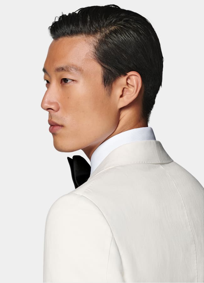 SUITSUPPLY Summer Linen Cotton by Di Sondrio, Italy Off-White Tailored Fit Havana Dinner Jacket