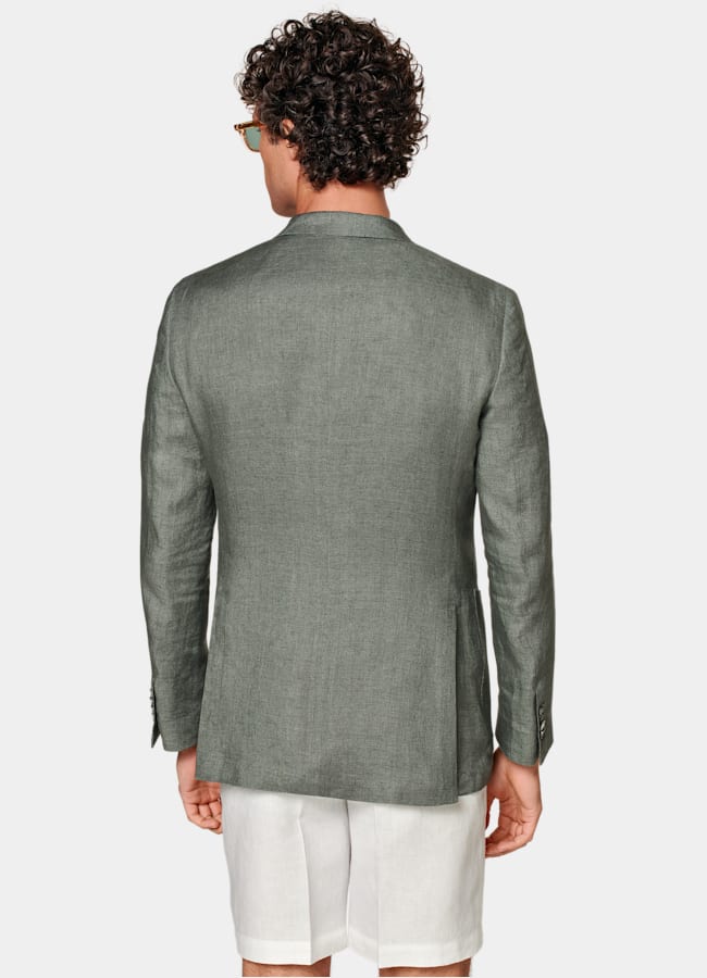 SUITSUPPLY Summer Pure Linen by Solbiati, Italy Mid Green Tailored Fit Havana Suit Jacket
